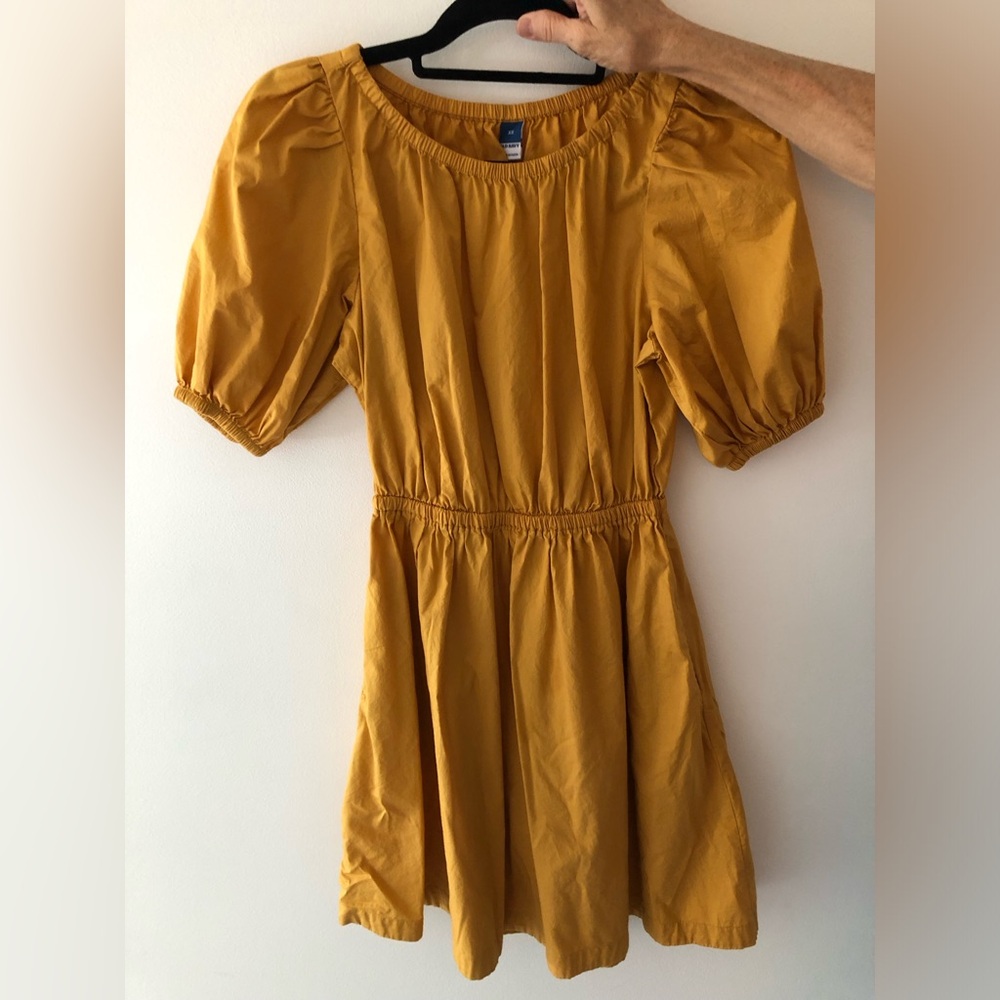 Old Navy Yellow/ Gold Fit and Flare Puff Sleeve Dress--Opening In Back--Size XS